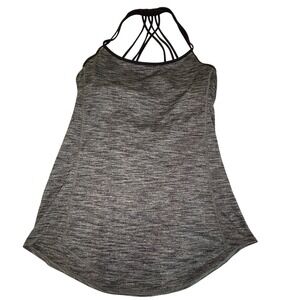 Lululemon Wild Tank Top Strappy Back Built In Bra Heathered Gray Black Space Dye